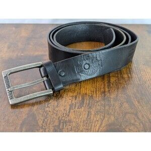 Harley Davidson Black Cowhide Leather Stamped Belt with Silver Buckle Size 50 US